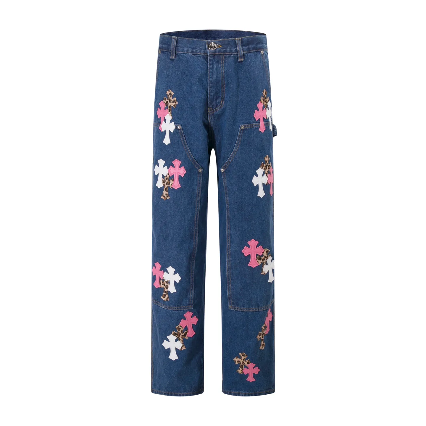 P280 Style number: H891 Croxin & 𝐂𝐡𝐫𝐨𝐦𝐞 𝐇𝐞𝐚𝐫𝐭 ss25 limited edition white pink leopard print and leather imitation wood trousers jeans. Styles with different washed textures are very friendly to people with thin legs. The slightly flared version perfectly modifies the leg shape. The timeless and moderate length makes it easy to match and match. It is the basis for various styles and is a must-have in your wardrobe! The fabric is stiff but also makes the upper body soft without losing texture. The washing process is even more perfect. It is a must-have item for everyone! ! ! Washed wheat, hang tag, pants label, three labels complete Color: blue Size: 28-30-32-34-36